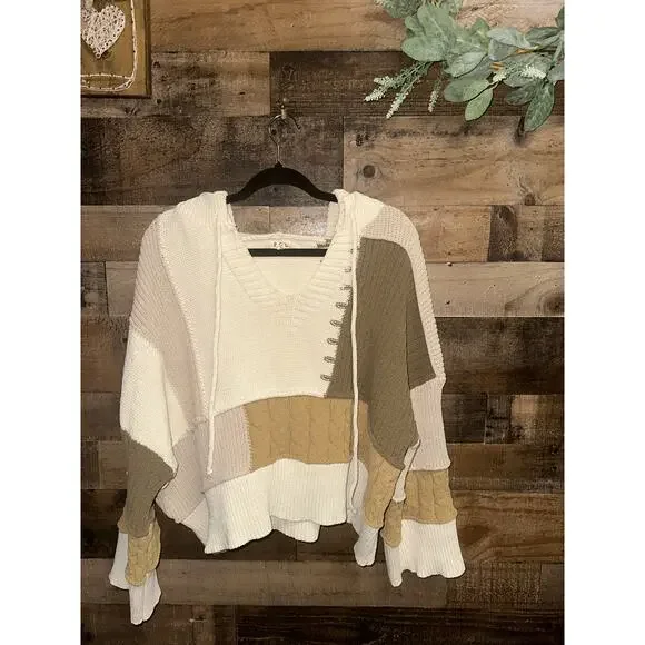 POL Patchwork Knit Oversized Hoodie Sweater Size S - Picture 1 of 3